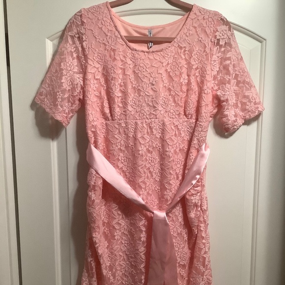 Planet Motherhood pink lace ruched side maternity baby shower dress XL - Picture 1 of 3